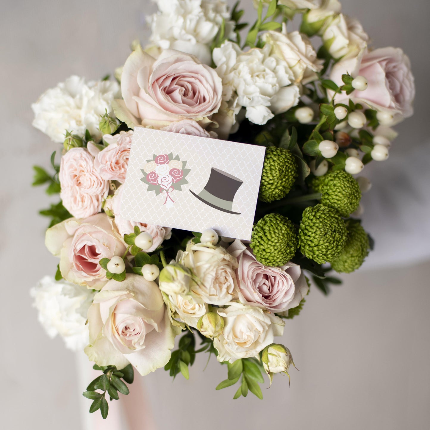 10 Minikarten DARLING Brautstrauß & Zylinder