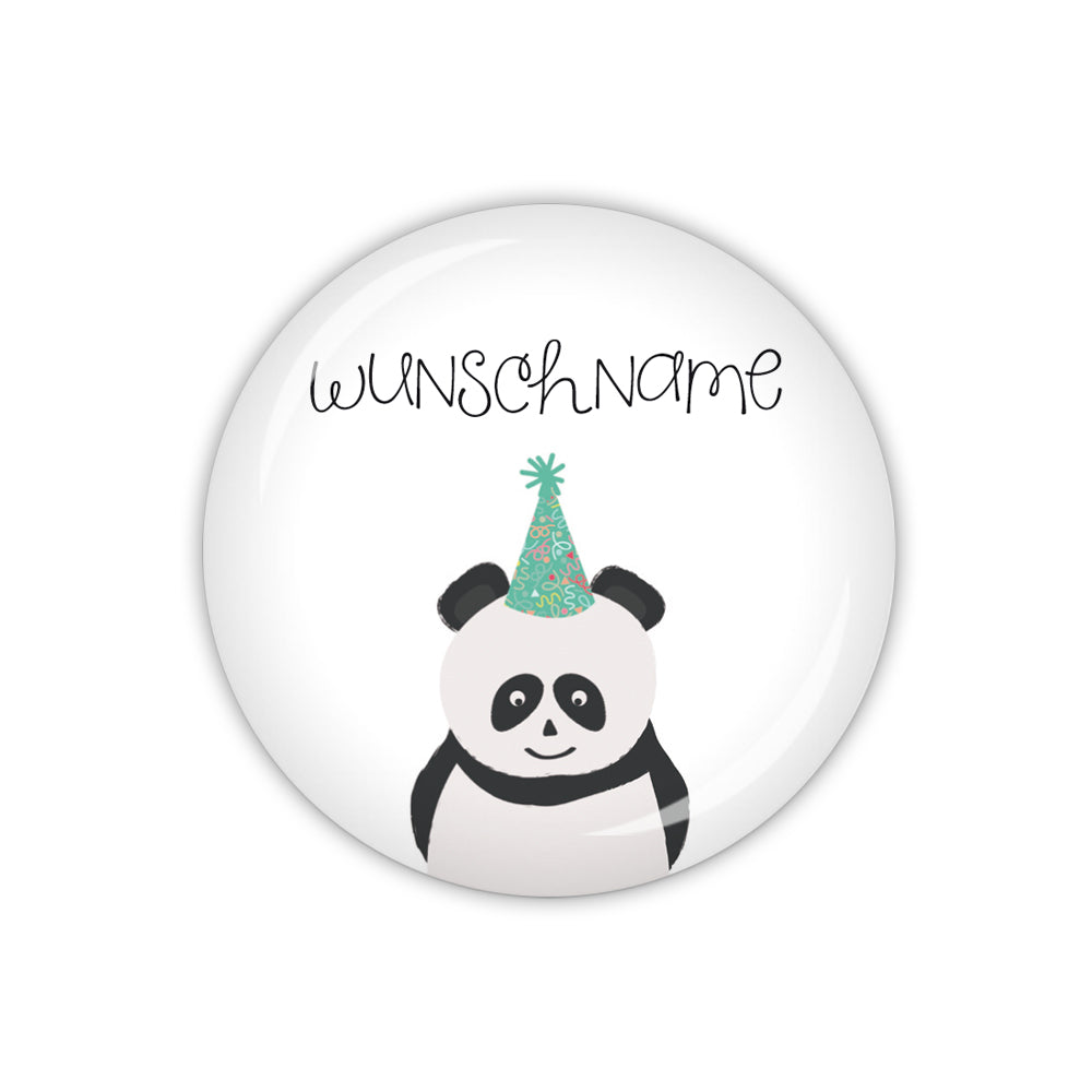 Button PANDA PARTY mit Partyhut & Wunschname