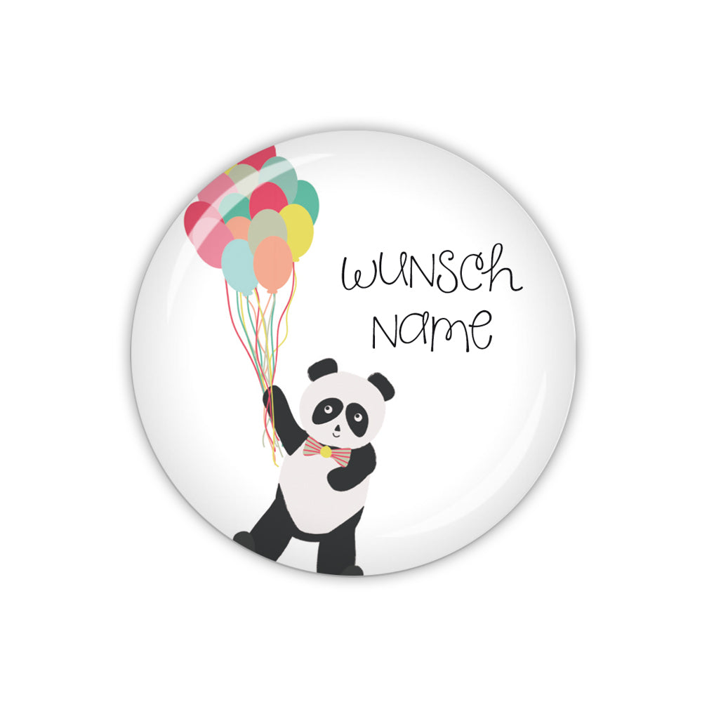 Button PANDA PARTY mit Luftballons & Wunschname