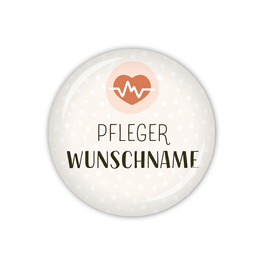 Button PFLEGEHELDEN Pfleger mit Herz/EKG-Kurve & Wunschname