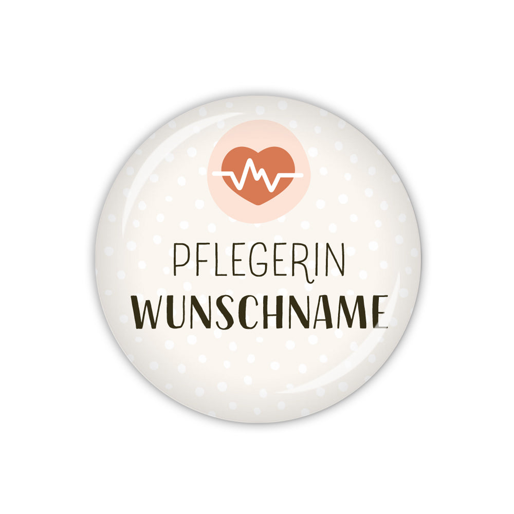 Button PFLEGEHELDEN Pflegerin mit Herz/EKG-Kurve & Wunschname