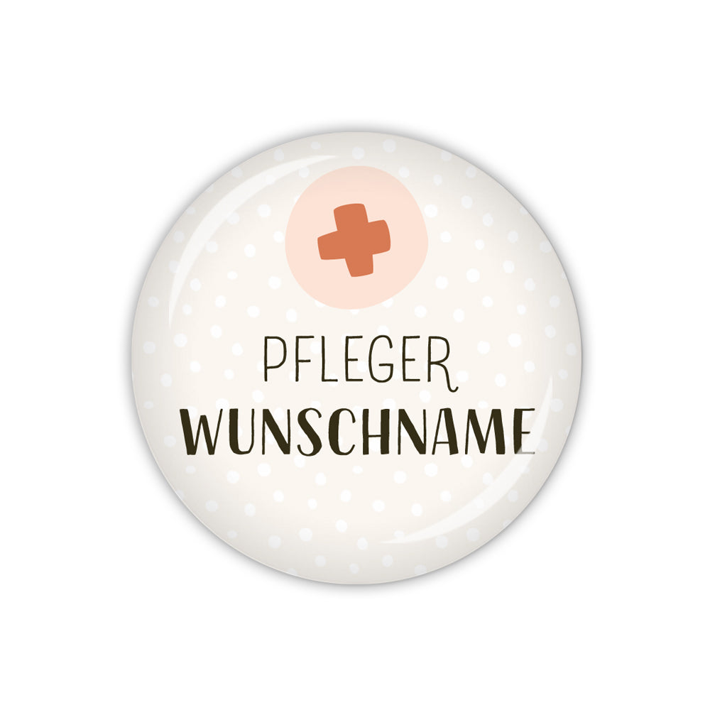 Button PFLEGEHELDEN Pfleger mit Kreuz & Wunschname