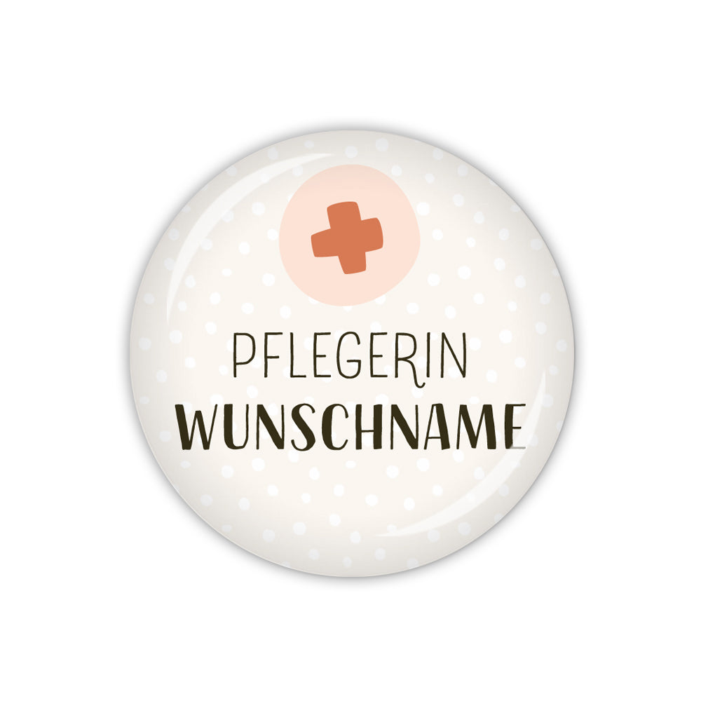 Button PFLEGEHELDEN Pflegerin mit Kreuz & Wunschname