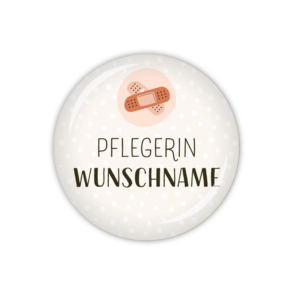 Button PFLEGEHELDEN Pflegerin mit Pflaster & Wunschname