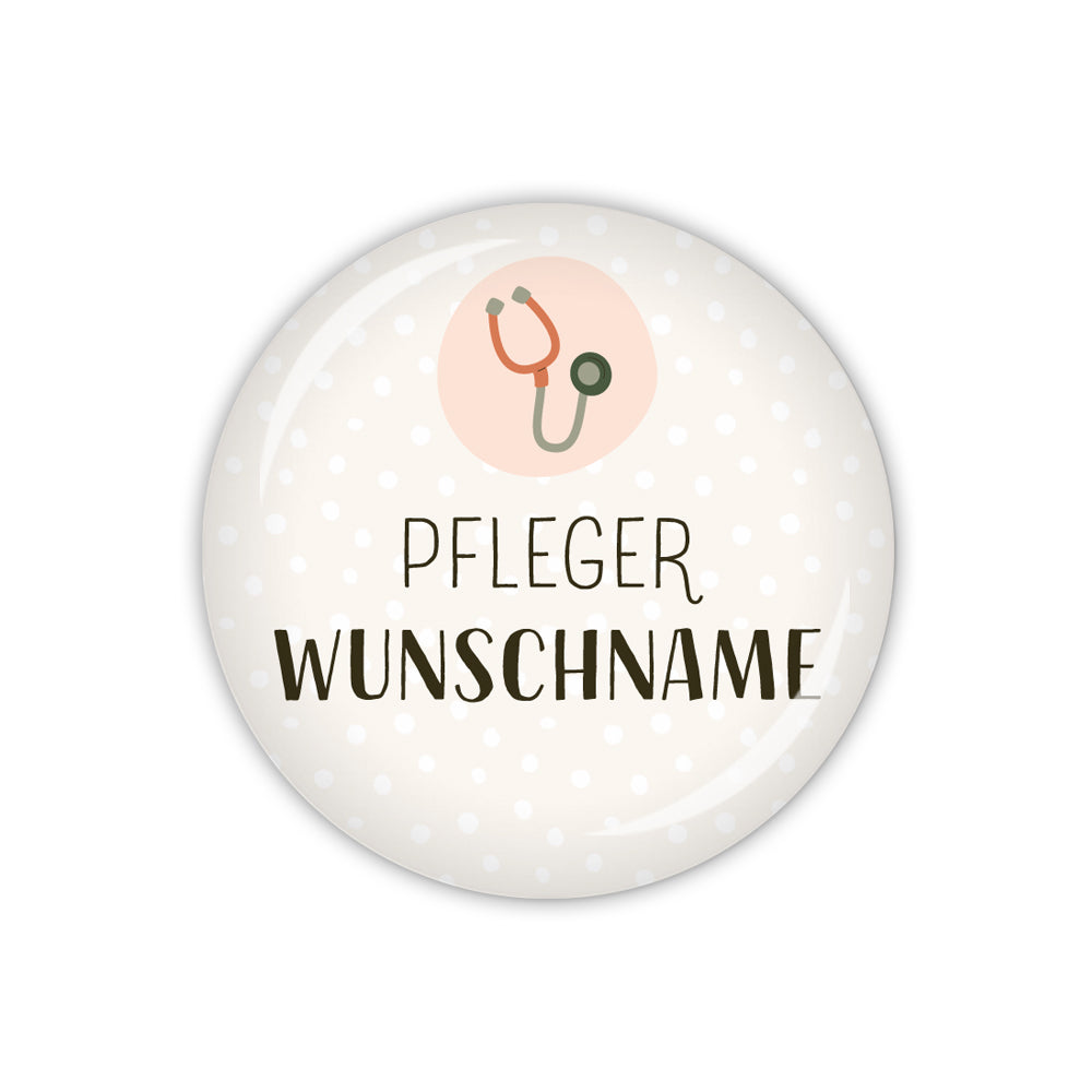 Button PFLEGEHELDEN Pfleger mit Stethoskop & Wunschname