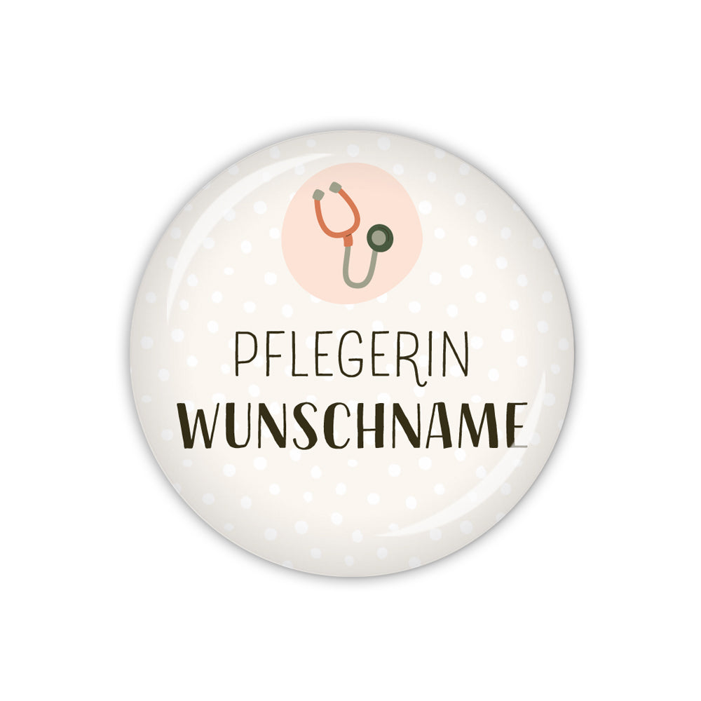 Button PFLEGEHELDEN Pflegerin mit Stethoskop & Wunschname