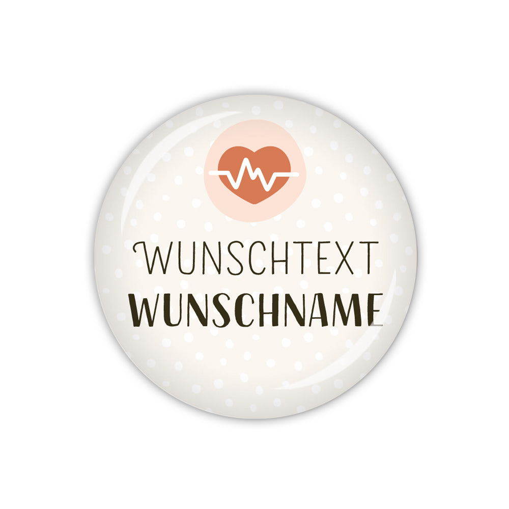 Button PFLEGEHELDEN Herz/EKG-Kurve mit Wunschtext & Wunschname