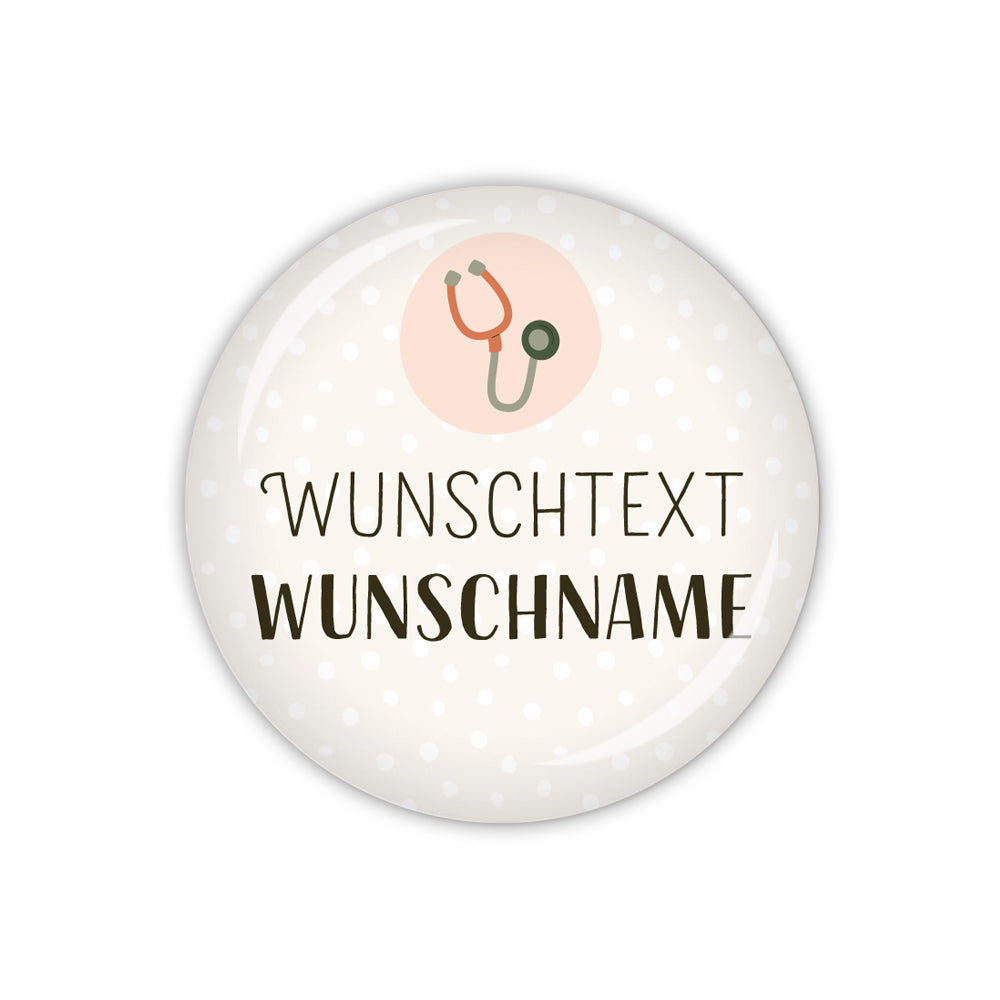 Button PFLEGEHELDEN Stethoskop mit Wunschtext & Wunschname
