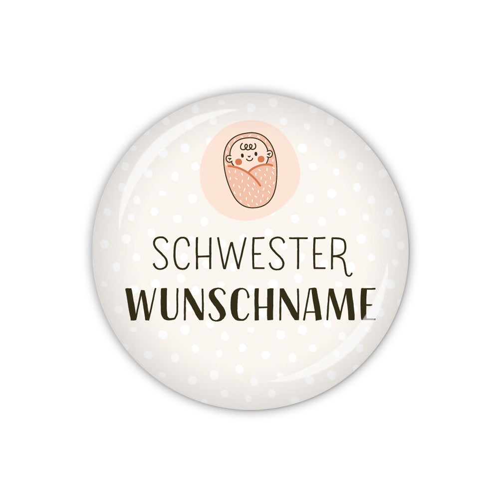 Button PFLEGEHELDEN Schwester mit Baby & Wunschname