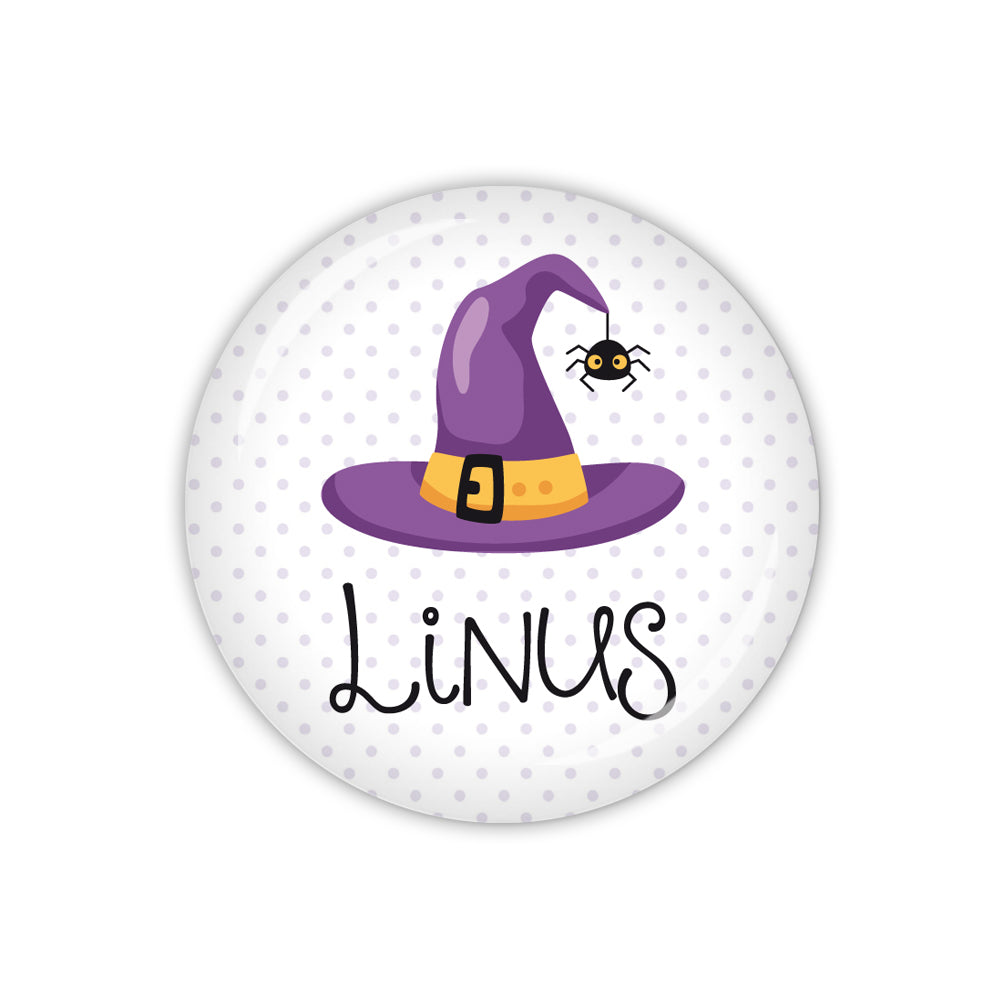 Button HALLOWEEN mit Hexenhut & Wunschname