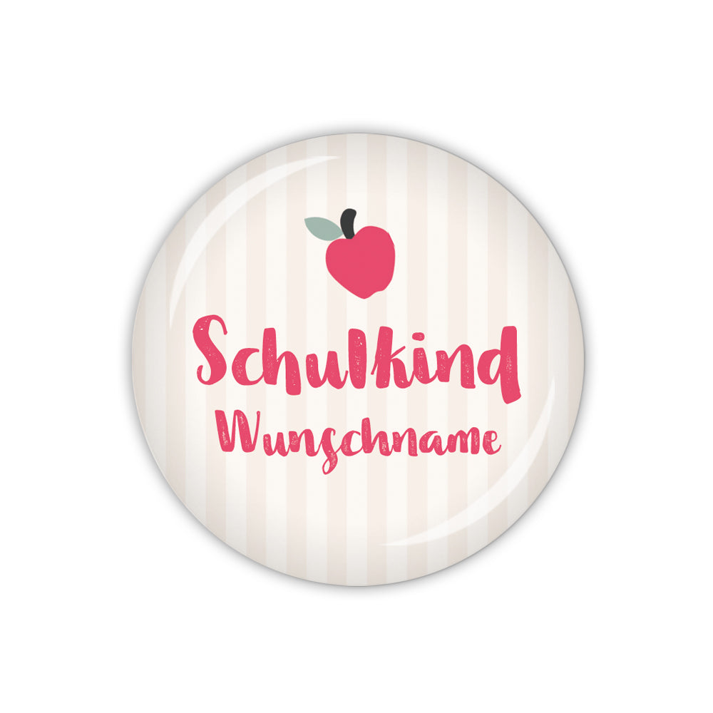 Button SCHOOL GIRL Schulkind mit Apfel & Wunschname
