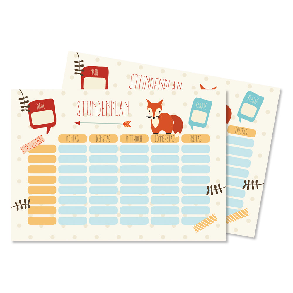 2 Stundenpläne FOXY DOTS mit Terminplaner
