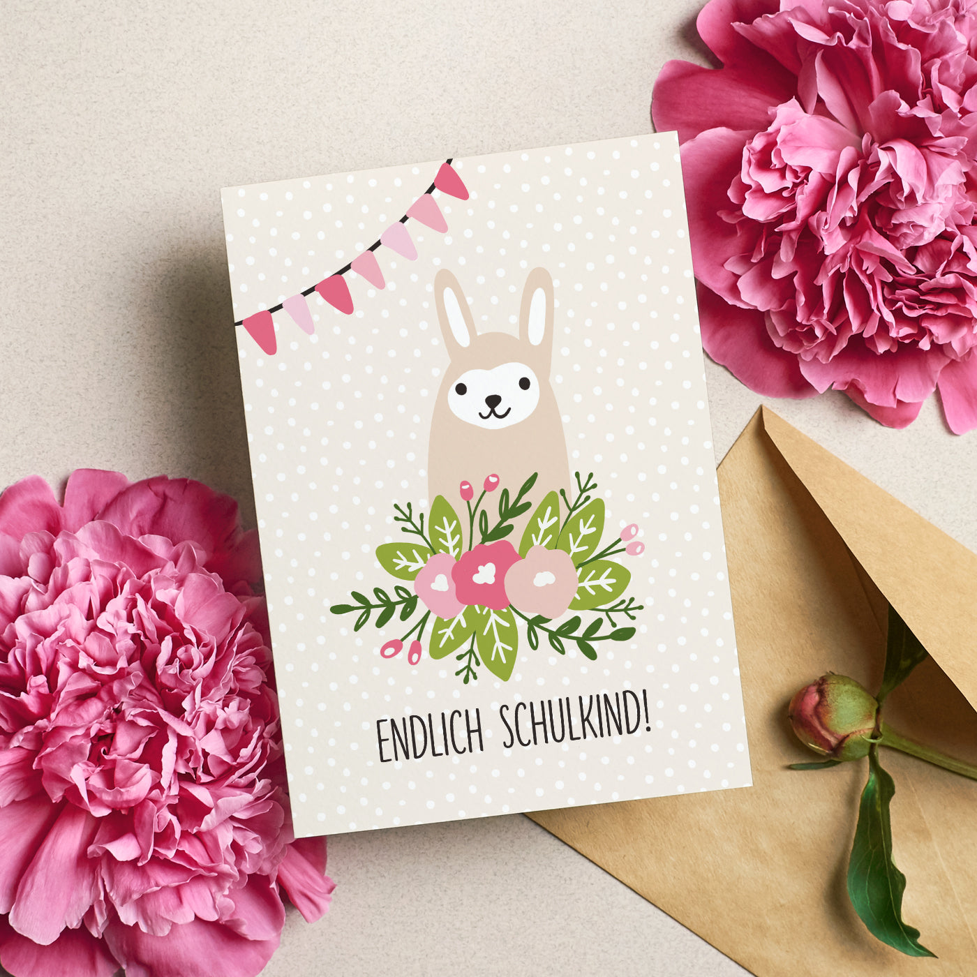 Postkarte LITTLE LLAMA Endlich Schulkind!