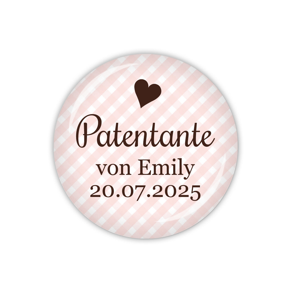 Button VICHY Patentante mit Name & Datum