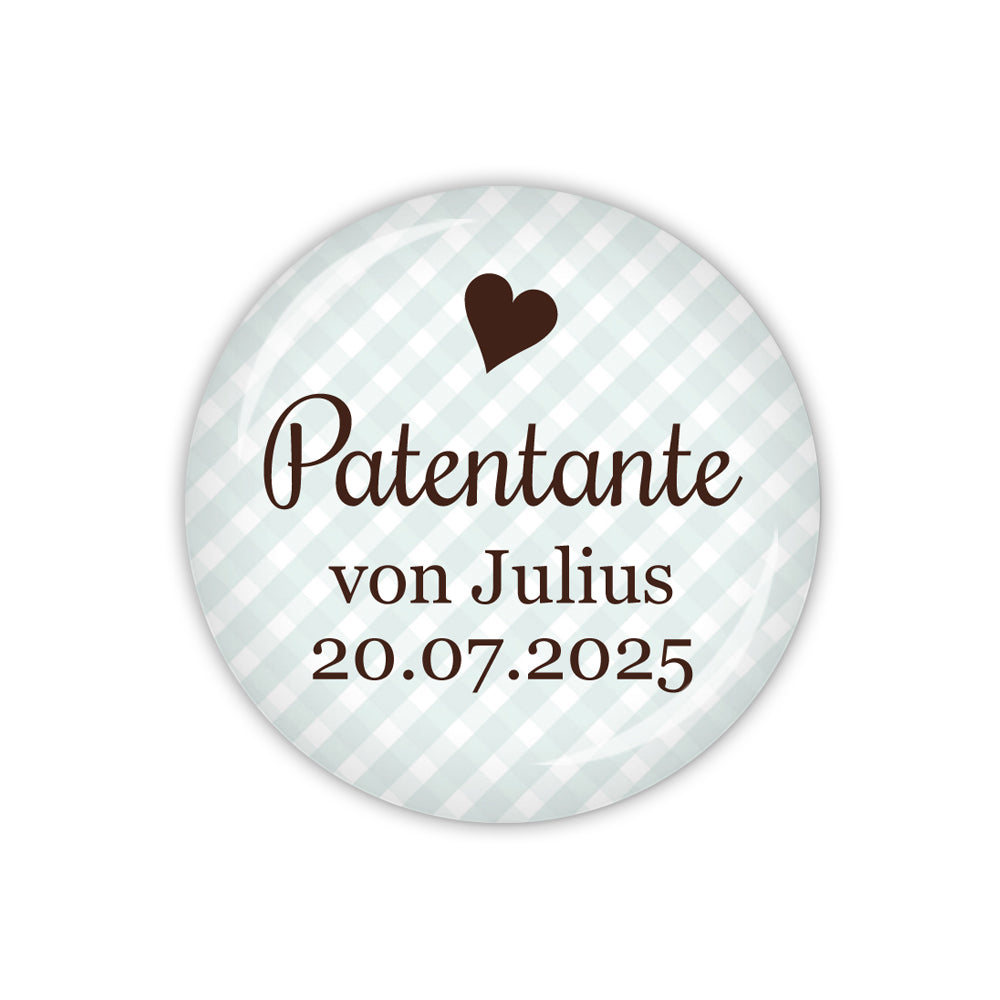 Button VICHY Patentante mit Name & Datum