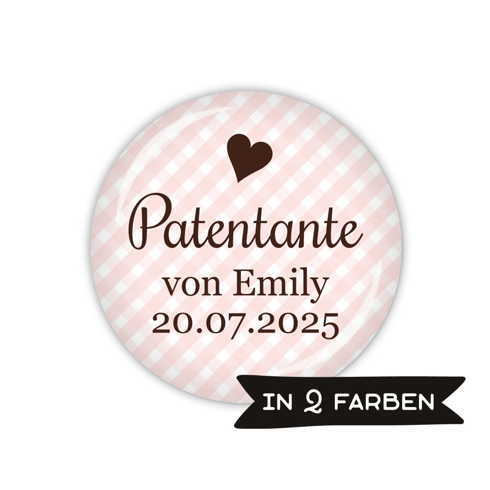 Button VICHY Patentante mit Name & Datum