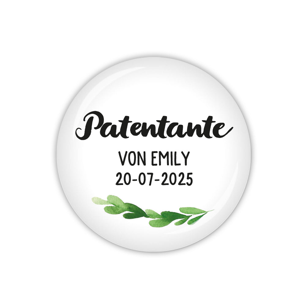 Button GREENERY Patentante mit Name & Datum