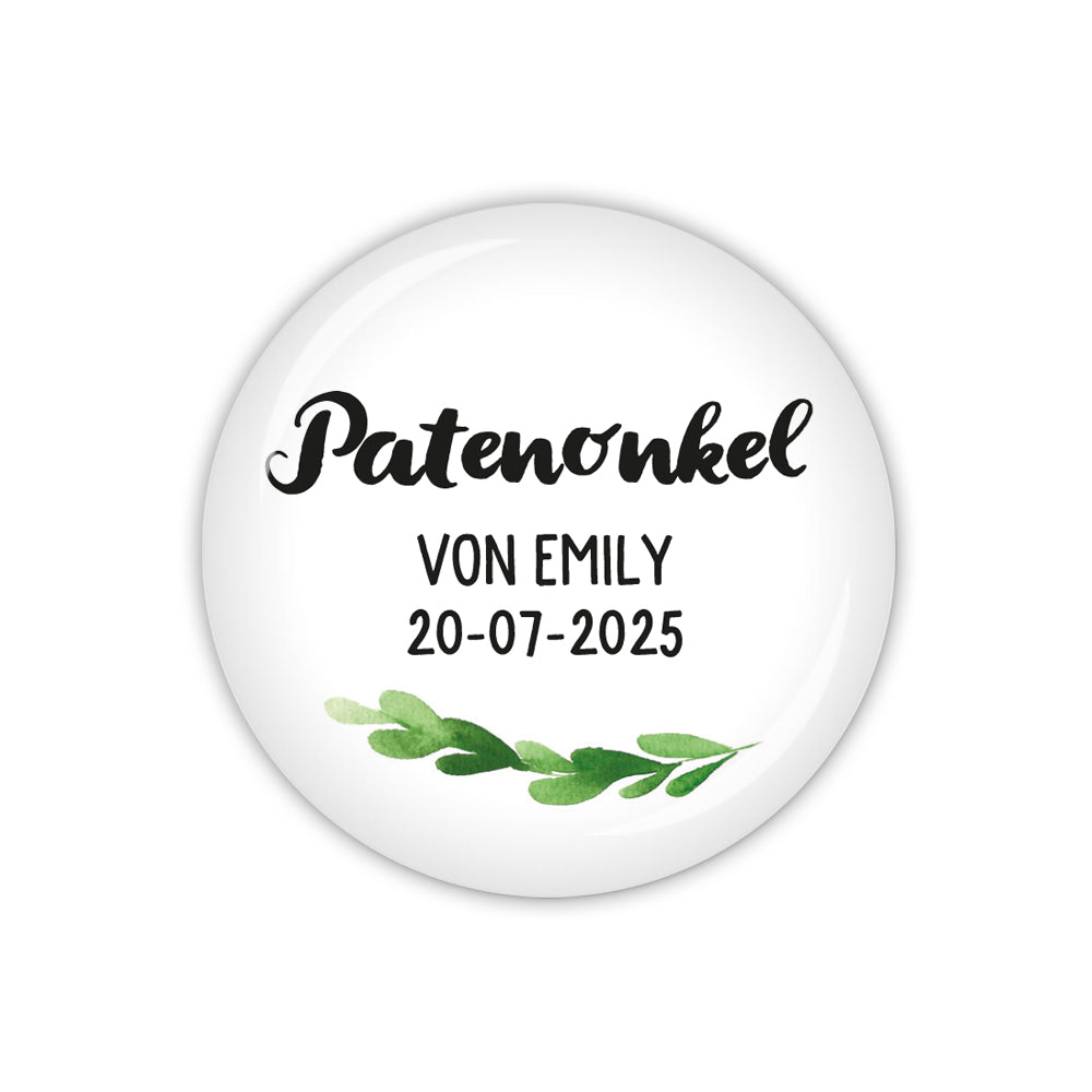 Button GREENERY Patenonkel mit Name & Datum