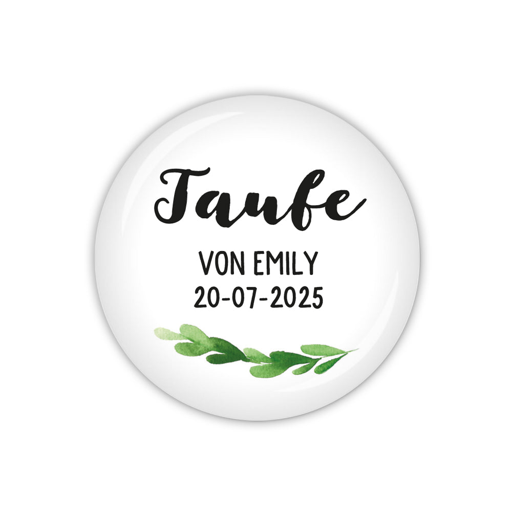 Button GREENERY Taufe mit Name & Datum