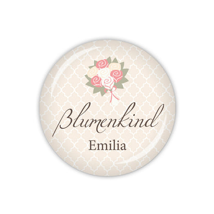 Button DARLING Blumenkind & Wunschname