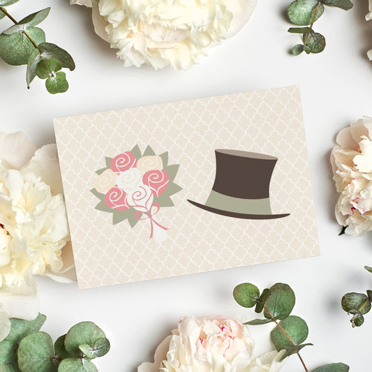 10 Minikarten DARLING Brautstrauß & Zylinder