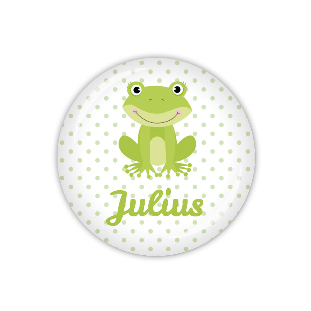 Button FROG PARTY Frosch & Wunschname, grün