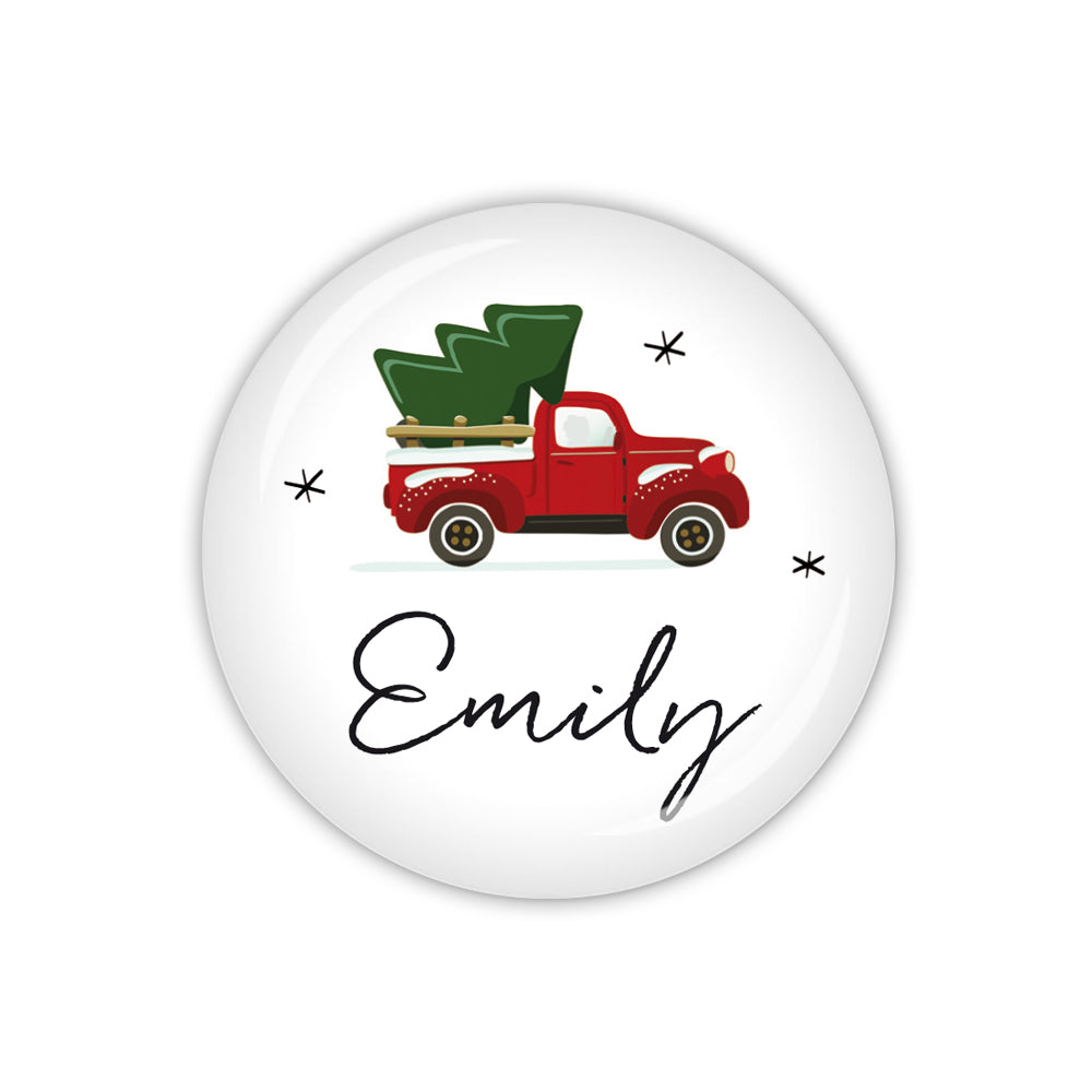 Button PEACE LOVE JOY Truck & Tree mit Wunschname