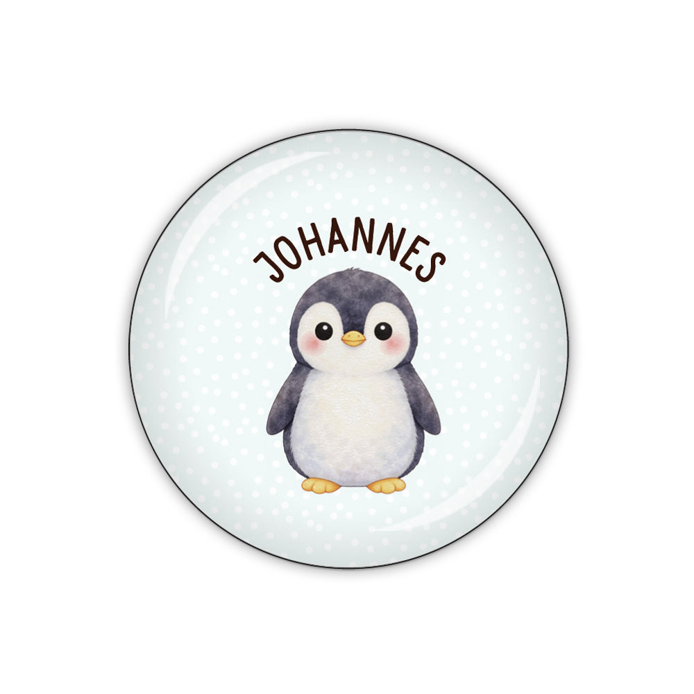 Button PINGUIN hellblau & Wunschname