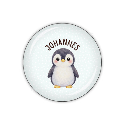 Button PINGUIN hellblau & Wunschname
