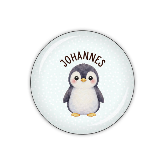 Button PINGUIN hellblau & Wunschname